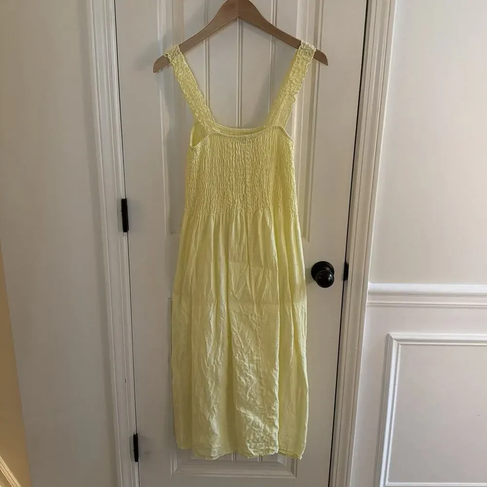 Laura Bianchi Women’s Yellow 100% Linen Sun Dress Made In Italy Size Large